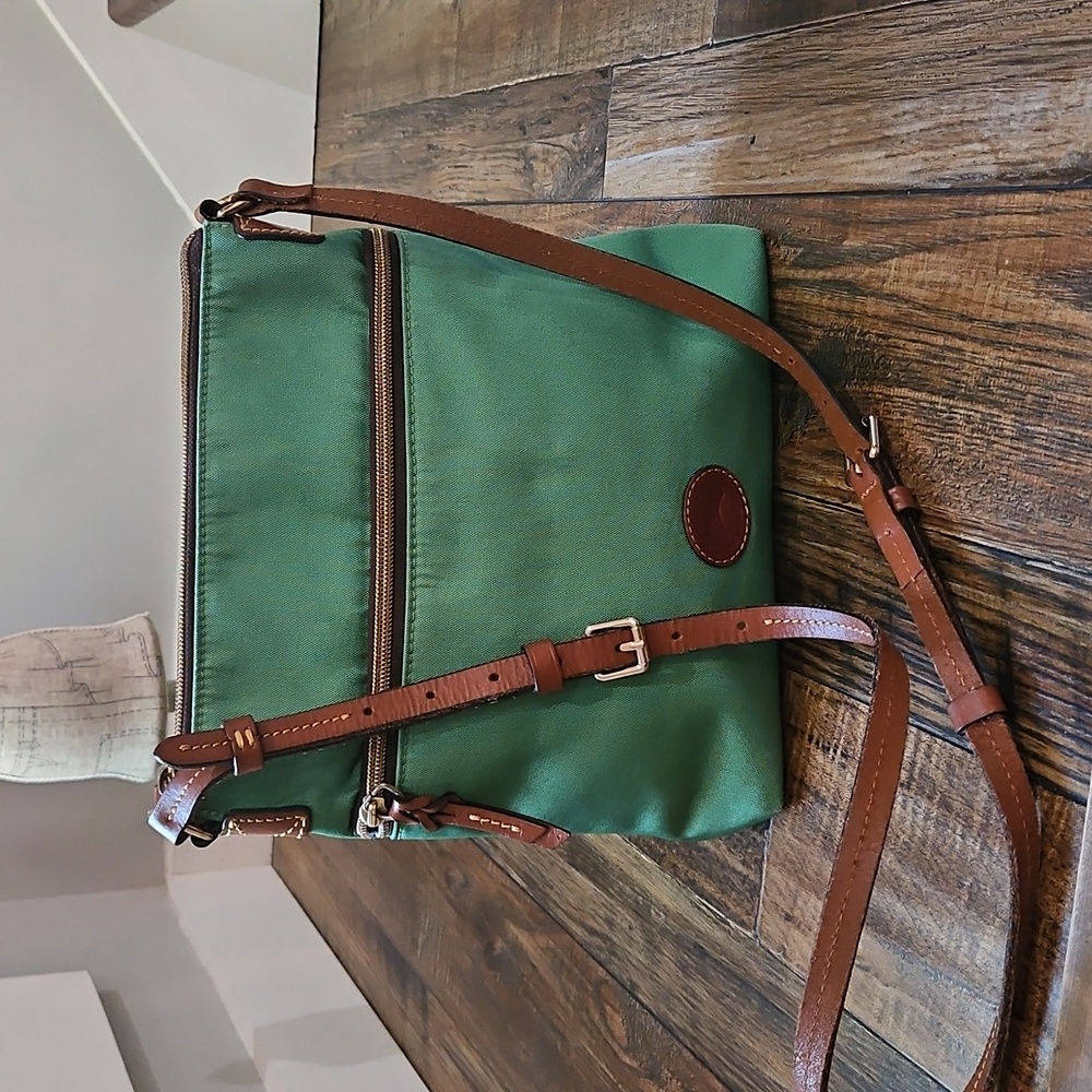 Dooney‎ And Bourke Womens Green Canvas Leather Crossbody Bag